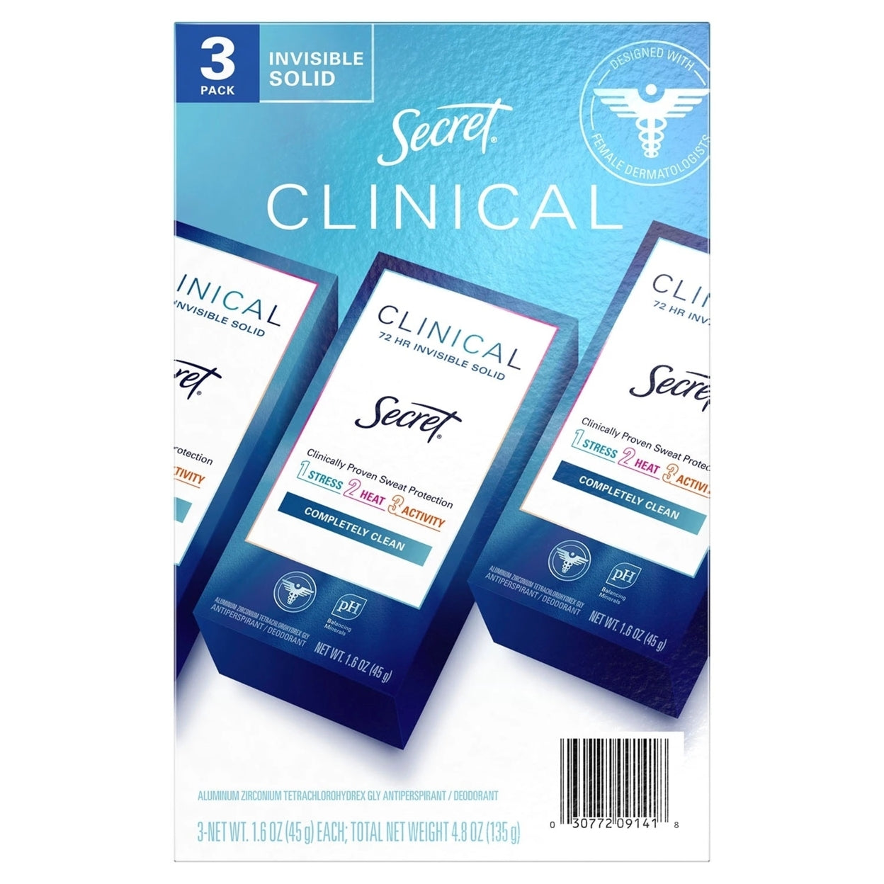 Secret Clinical Invisible Solid Deodorant Completely Clean 1.6 Ounce (3 Count) - Bellso